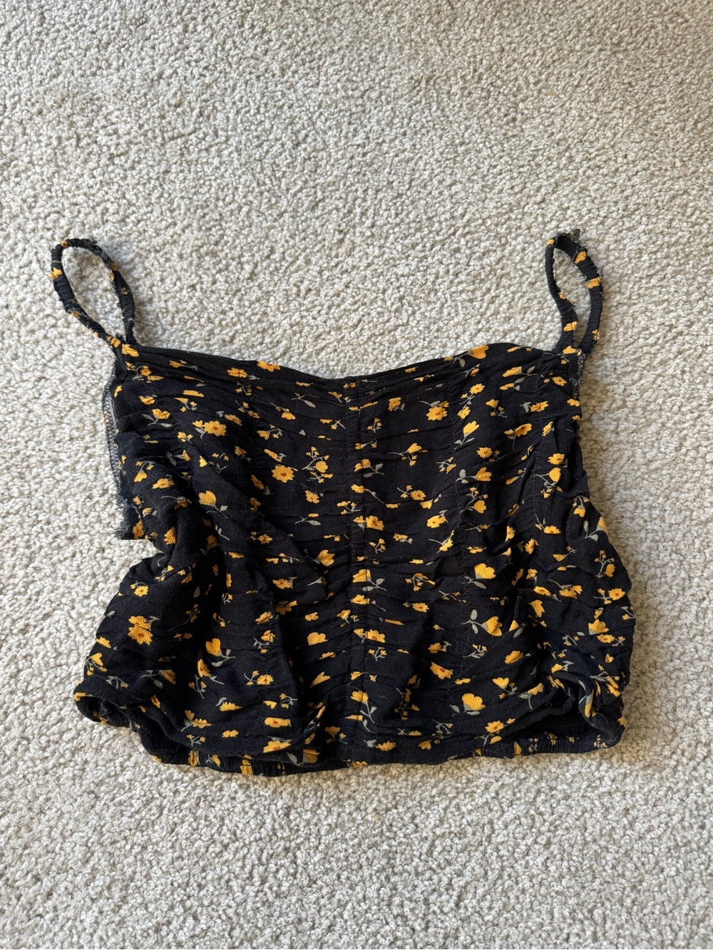Aeropostale Black Crop Tank with Yellow Floral Print sexy casual y2k